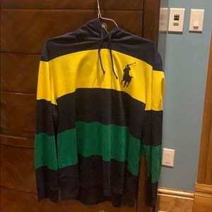 Polo striped hoodie. Never worn. Green yellow navy